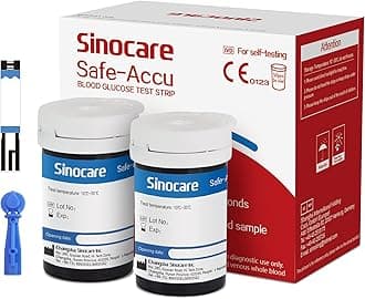 Blood Sugar Test Strips, 50pcs No Coding (Safe Accu) Blood Glucose Test Strips & 50pcs Twist Lans. for Sinocare Safe Accu Blood Sugar Monitor (Safe Accu Strips- 50)