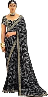 SIRIL Bandhani Printed Lace Boarder Georgette Saree With Unstitched Blouse Piece