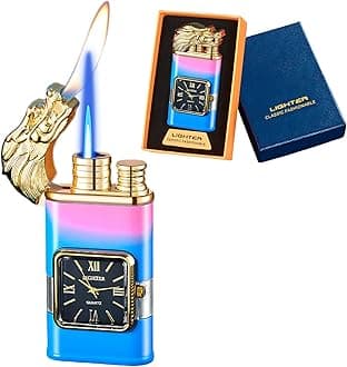 Torch Lighter, Magic Dual Flame Lighter with Cool Design, Windproof Lighter with Visible Fuel Tank, Adjustable Flame Refillable Butane Lighter for Men Women Friends Gifts (Without Butane)- Gradient-d