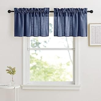 RYB HOMELinen Sheer Valacne - Window Curtains Tiers for Kitchen Half Window Drape for Farmhouse Boho Decor, Bathroom Curtains Over Sink, 52 x 18 inches Long, Blue, 2 PanelsOEKO-TEX STANDARD 100
