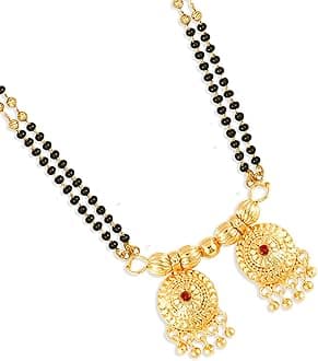 2 Vati Wati Mangalsutra For Women Girls Ladies Temple South Indian Traditional 1 Gram Gold Stylish Maharashtrian Long Chain Double Mangal sutra Pendant Tanmaniya Black golden Nallapusalu Chains