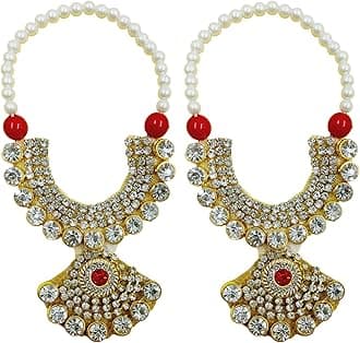 Small Golden Kundan Jarkan Mala for God Idol, Garland Haar for God Murti Idols, Small Mala for Statue, Figurines, Set of 2 (Golden Kundan)