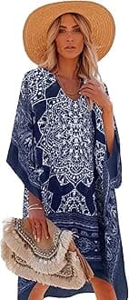 Moss RoseWomen's Swimsuit Cover up Beach Kaftan for Bathing Suit with Floral Pattern