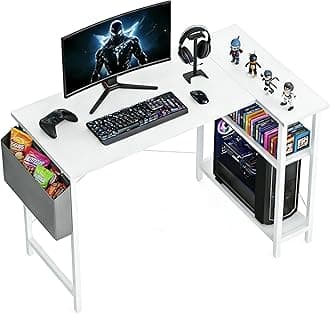 CubiCubi L Shaped Desk, 47" Computer Desk with Reversible Storage Shelves Home Office Corner Desk Study Writing Gaming Table, Pure White