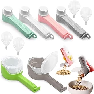 6Pcs Bag Spout Clip,Bag Clips for Food,Snack Sealing Clips with Pour Spouts,Kitchen Chip with 4pcs Adhesive Hooks, for Cereal Kitchen Food Storage Organization(2L+4S)