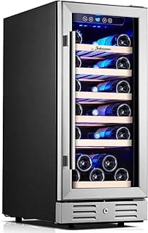 Kalamera 15 Inch Wine Cooler Refrigerator - 30 Bottle Under Counter Mini Fridge with Double-Layer Tempered Glass Door and Temperature Memory Function Built-in or Freestanding