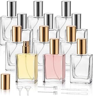 Foraineam 12 Pack 1 oz / 30ml Clear Glass Perfume Bottle, Refillable Empty Fine Mist Atomizer Spray Bottles, Portable Square Perfume Atomizer Bottles for Fragrance, Lotion, Essential Oil