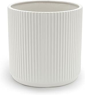 Amazon Basics Fluted Ceramic House Round Planter, 25.4 cm, White