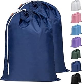 Polecasa Extra Large Heavy Duty Laundry Bag with 130gsm Tear Resistant Fabric and Handles, Easy to Carry Waterproof Dirty Clothes Drawstring Bag, Washable Hamper Bag for Travel, 2 Pack 28”x36”, Blue