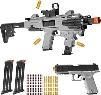 Soft Bullet Toy Gun Blaster, Realistic Toy Dart Hand Gun Soft Bullet Pistol Foam Shell ejecting Blasters, with 2 Clips, Gifts for Boys Girls Adults Age 8+