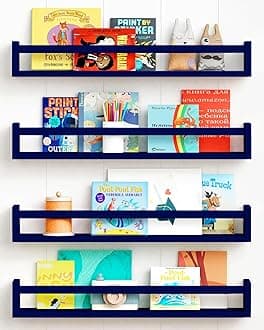 Forbena Wall Book Shelf Organizer for Kids Room Set of 4, Large Floating Book Shelves for Boy Nursery Wall Deocr, 24 Inches Wall Mount Bookshelf for Toddler Child Teen Boys Bedroom (Navy Blue)