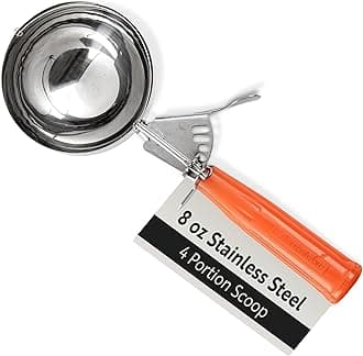 Restaurantware Met Lux 8 Ounce Portion Scoop, 1 Durable Disher Scoop - Thumb Trigger, Orange Stainless Steel Ice cream Disher, For Portion Control, For Ice Cream, Mashed Potato, And Cookie Batter