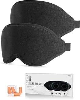 Eye Mask, 2 Pack of Super Soft and Comfortable 3D Sleep Eye Mask, 100% Blackout Sleep Aid Eye Masks for Sleeping with Adjustable Straps, Suitable for Travel and Meditation, Black