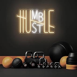 HUSTLE Neon Signs for Wall Decor, Dimmable Words LED Neon Lights for Bedroom Man Cave Dorm Gym Room Office Room, USB Powered, Humble Led Neon Light Sign for Party Decorations