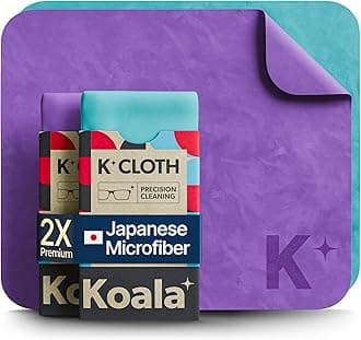 Koala Lens Cleaning Cloth | Japanese Microfiber | Glasses Cleaning Cloths | Eyeglass Lens Cleaner | Eyeglasses, Camera, VR/AR Headset, and Screen Cleaner | Blue & Purple (Pack of 2)