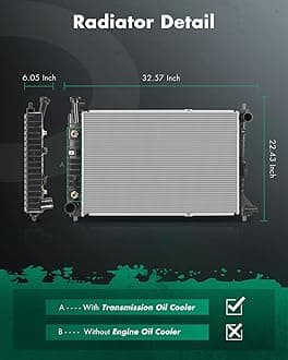 SCITOO Engine Coolant Radiator Assembly for Ford Mustang 1997-2004 V6 3.8L, 2004 V6 3.9L Replace 2138