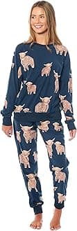 Daisy Dreamer Womens Printed Fleece Pyjama Set Soft & Warm Sleepwear Loungewear Nightwear Long Sleeve Top Ladies Animal Print Pjs