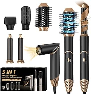 – UKLISS 5 in 1 Hair Dryer Brush Air Styler with Air Curlers Auto Curling Wands Multi-use Blow Dryer 5 in 1 Airbrush Magic Styler Hair Styler Airstyler Hair Curler Straightening Brush Women Gifts, Black
