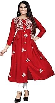 KrazzyKudy Women's Rayon Flared Embroidery Kurti Under 599 Designer Attractive Look Women's Kurta