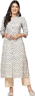 Pistaa's Women's Cotton Relaxed Fit A Line Floral Print A-Line Kurta