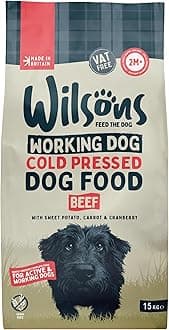 Wilsons - Cold Pressed Dog Food - Complete Dry Meal with Natural, Hypoallergenic, Grain Free Ingredients, Best Introduced Gradually, Suitable for Adult Dogs and Puppies 2 Months + (Beef) (15kg)