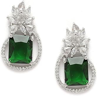 Women's Oxidised Silver-Plated American Diamond Studded Paisley Shaped Studs Earrings