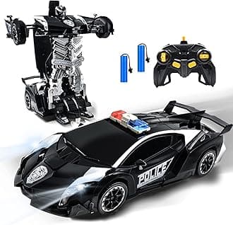 Remote Control Robot Car, 1:14 Scale Transform RC Police Car with Gesture Sensing One-Button Deformation & 360 Speed Drifting,Best Gifts for Boys Girls (Cool Black)