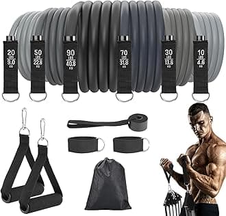 6Pcs Resistance Bands, Workout Bands 270lbs, Exercise Bands with Handles/Door Anchor/Ankle Straps/Bag/Poster for Men, Heavy Resistance Bands for Working Out at Home