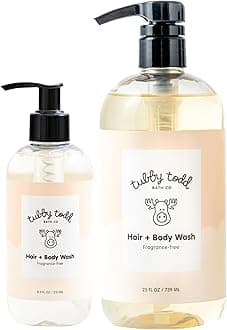 Hair + Body Wash - Baby Shampoo and Body Wash - Gentle, Natural Baby Was for Newborns, Babies, and Toddlers - Non-Toxic and Hypoallergenic - Fragrance-Free, 2 Pack, 8.5oz & 25oz