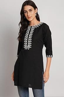 Brownverse Pure Cotton Embroidered Women Short Kurta