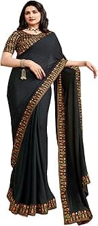RAJESHWAR FASHION WITH RF Women's Plain Dyed Solid Silk Saree For Women With Digital Printed Work Lace Border & Blouse Piece(A43 Variation_Multicolored_Free Size 6.30 Mtr)