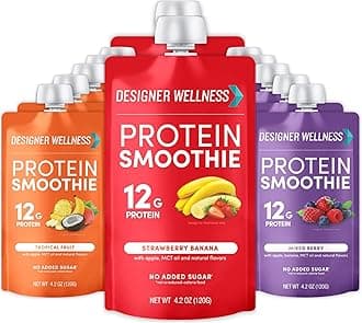 Designer Wellness Protein Smoothie, Real Fruit, 12g Protein, Low Carb, Zero Added Sugar, Gluten-Free, Non-GMO, No Artificial Colors or Flavors, Variety Pack, 12 Count