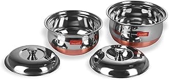 Sumeet Stainless Steel Copper Bottom Multipurpose Cook & Serve Handi With Lid - 2 Pcs Set (1.1 Liter, 1.3 Liter)