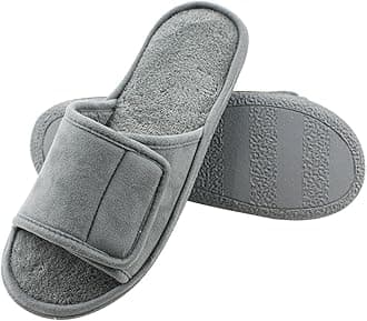 Magtoe Adjustable House Slippers for Men Soft Open Toe Breathable Indoor Slip on Mens Slides Sandals with Memory Foam for Home Bedroom,All Seasons