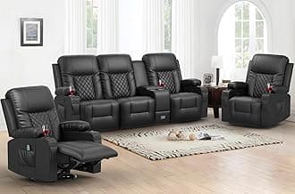 Modern Recliner Sofa Set - 3 Seat Sofa & 2PC Swivel Recliner Chairs with Heat & Massage for Living Room (3+1+1)