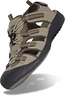 GRITION Men's Walking Sandals Outdoor Sport Adjustable Hiking Sandals Waterproof Quick Dry Protective Toecap Closed Toe for Beach Summer