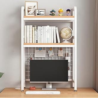 1/2-Layer Desktop Bookshelf Organizer, Iron Computer Desk Top Shelves, College Dorm Desk Hutch, Storage Shelves For Dorm Home Office(White,55 * 20 * 89cm 2 layers)