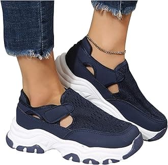 EEUK Orthopedic Diabetic Walking Sneakers 2023 Fashion, Comfy Canvas Shoes Women Fashion Trainers Womens Fly Woven Breathable Walking Shoes Breathable Mesh Shoes(Size:US 6,Color:DarkBlue)