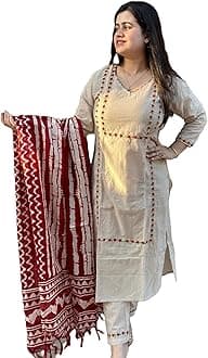 Ladies Rayon Blend Embroidered Straight Kurta with Trousers and Dupatta