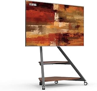FITUEYESDesign Floor TV Stand for 55-88 Inch TVs Load 60kg Angle adjustment ±20° TV Stand on Wheels with 2 shelves Eiffel Series