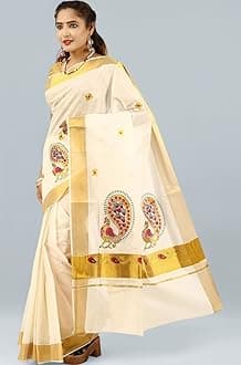Women's Kasavu Cotton Saree With Blouse Piece (RSV-1001_White)