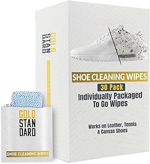 Gold StandardQuick Shoe Cleaning Wipes - 30 Pack Dual Textured Individually Wrapped Sneaker Cleaner Wipes - Shoe Wipes to Remove Dirt & Stains from Leather, Tennis & Canvas Shoes, White, 30 Count