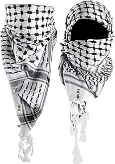 Classic white black arfat shemagh men cotton head scarf ghutra arabian arafat scarf army miltary scarf Large size 48 x 48 inch palestine scarf for men and women