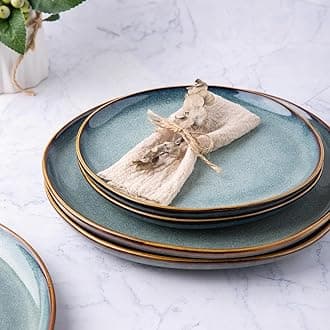 AmorArc Ceramic Plates Set of 6，8.5 Inch Handmade Reactive Glaze Stoneware Plates set Dessert，Salad，Appetizer，Small Dinner Plates，Microwave & Dishwasher Safe，Scratch Resistant，OceanBlue(ASP007)
