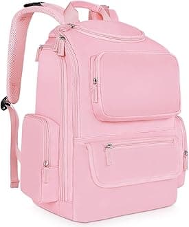Mancro Diaper Bag Backpack, Large Multifunction Baby Backpack for Travel with Stroller Strap and 2 Insulated Pockets, Diaper Baby Bag for Mom, Pink