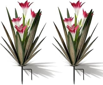 Homight Metal Agave Plant Outdoor Decoration Outdoor Garden Decoration Lily Mexican Yard Art Plant Garden Agave Lily Decorative Garden Gift… (2 Big Red Lilies)
