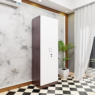 VIKI Wardrobe | Wooden Almirah for Clothes,Door for Bedroom, 2 Door Wardrobe with Doors (Dark Wenge, Frosty White - 40D x 60W x 180H) | 1 Year Warranty