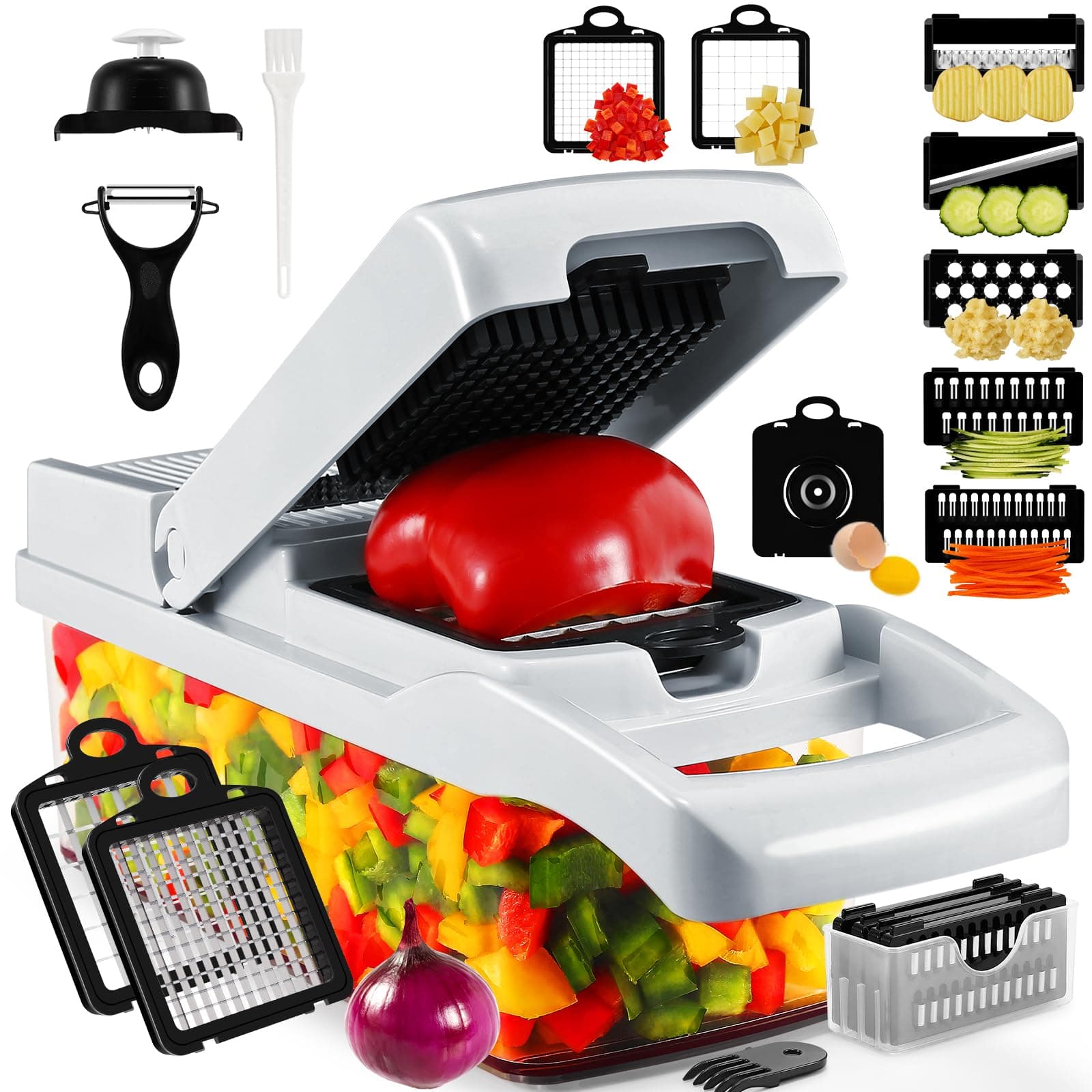 Professional Compact Vegetable Chopper, Veggie Chopper, Chopper Vegetable Cutter, Veggie Chopper with Container, Mandoline Slicer Dicer 9 Inserts