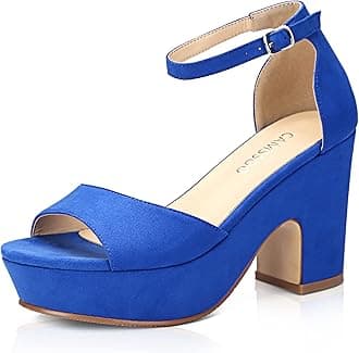 Platform Heels for Women Chunky Heel Open Toe Ankle Strap Suede Wedges Sandals Wedding Office Dress Shoes