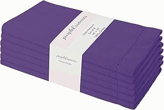 PurpleEssences Set of 6 Hemstitch Cloth Dinner Napkins 100% Cotton - Soft Durable Washable - Ideal for Wedding Spring Summer Easter - Perfect Everyday Use Table Linen 18x18 - Violet